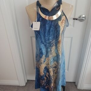 Blue and Gold Midi Dress